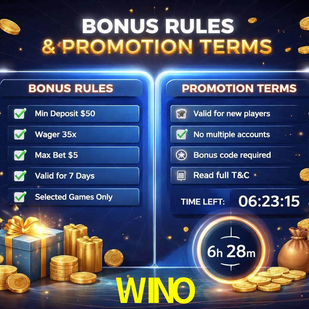 Reglas de promoción WINO y condiciones de bonos explicadas visualmente